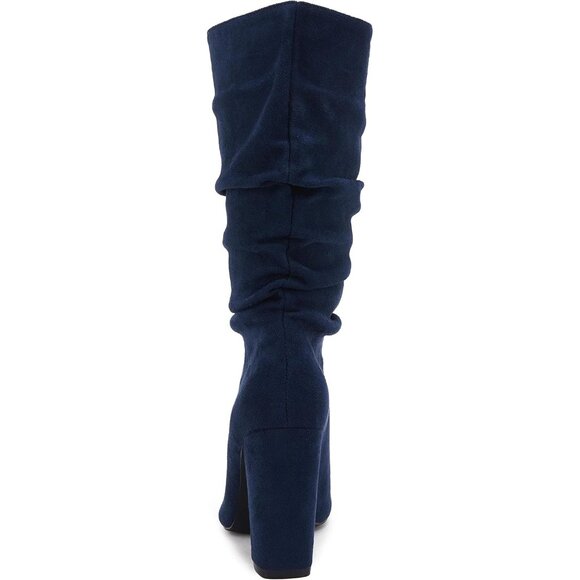 🆕Women's Navy Suede Mid Calf High Slouchy Chunky Heel Block Pointed Toe Boots - Picture 7 of 10